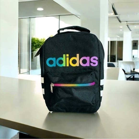 NWT Unisex ADIDAS Santiago Lunch Bag Insulated Box Black Rainbow Lunch Bag - Picture 1 of 10